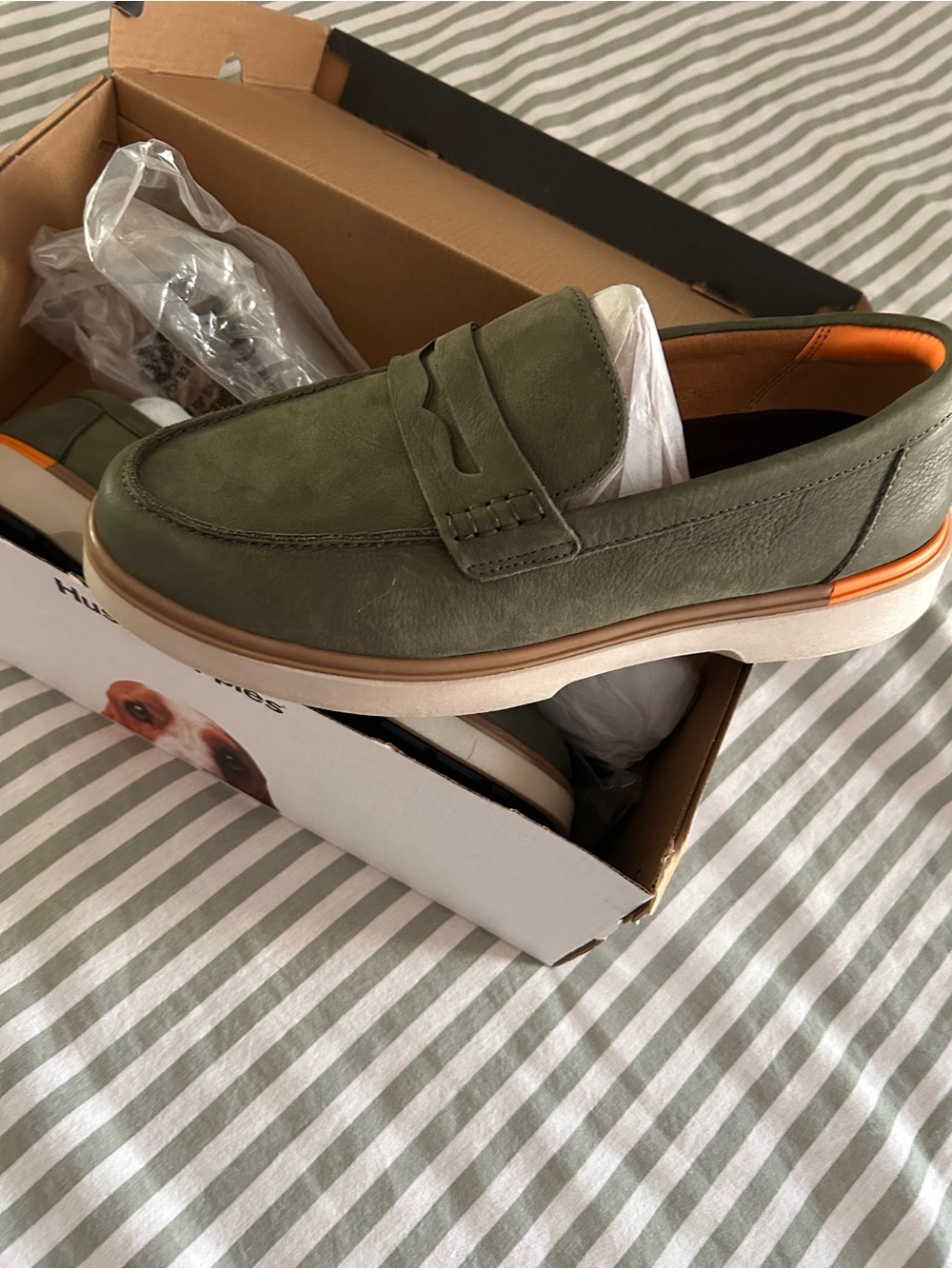 Hush Puppies Leo Penny Loafer in Olive brand new w tags wide fit